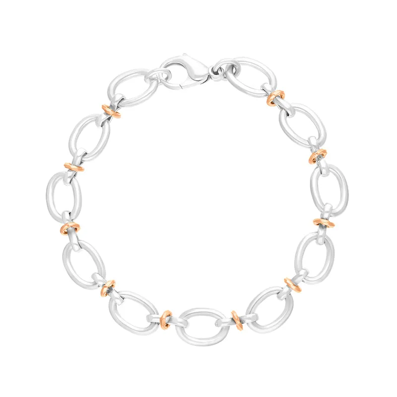 Sterling Silver 18ct Rose Gold Oval Link Handmade Bracelet sold by C.W. Sellors