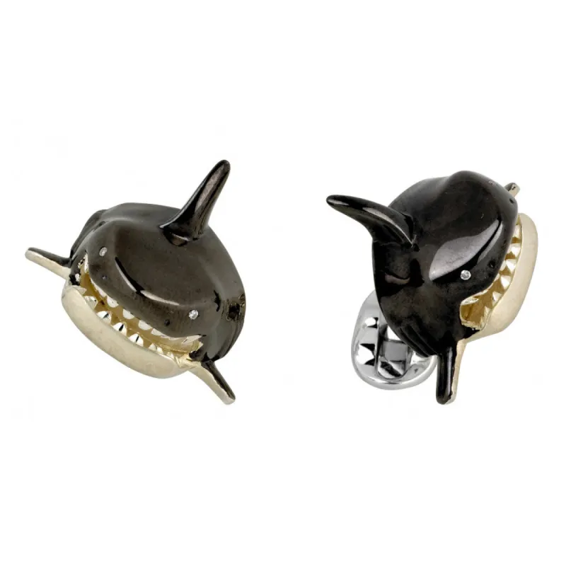 Deakin & Francis Sterling Silver Shark Head Cufflinks sold by C.W. Sellors