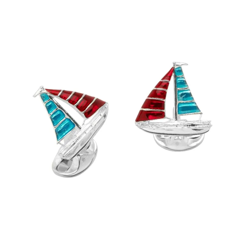 Deakin & Francis Sterling Silver Blue And Red Enamel Yacht Cufflinks sold by C.W. Sellors