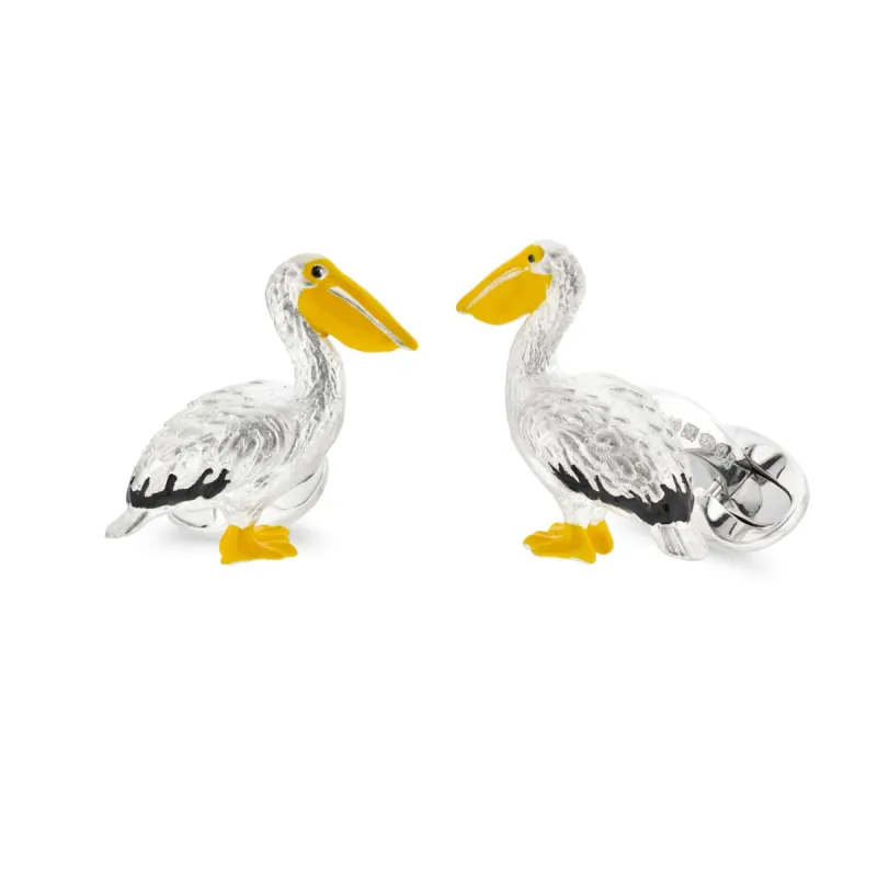 Deakin & Francis Sterling Silver Enamel Pelican Cufflinks sold by C.W. Sellors