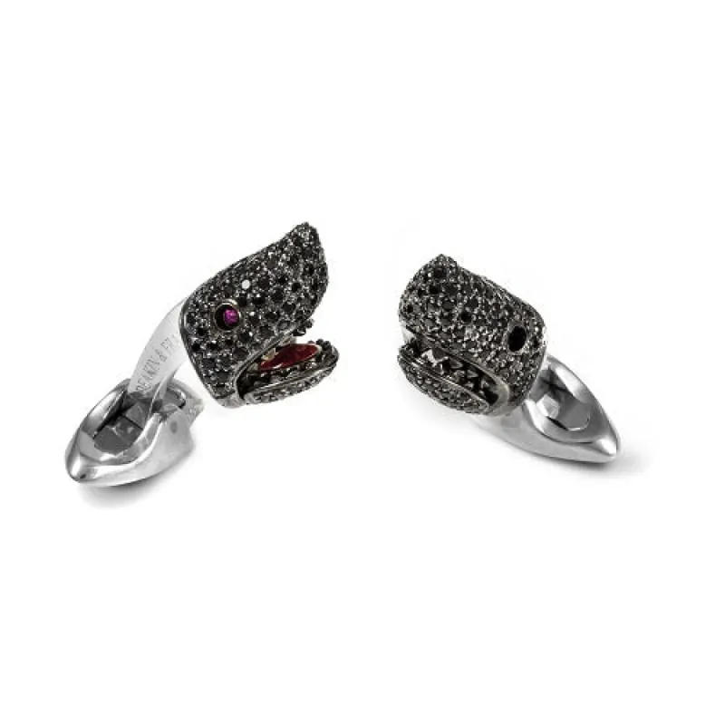 Deakin & Francis Sterling Silver Black Spinel Shark Head With Ruby Eyes sold by C.W. Sellors