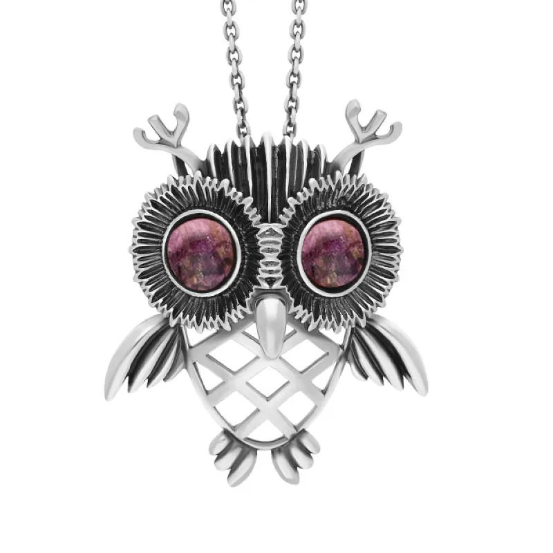 Sterling Silver Large Blue John Owl Necklace sold by C.W. Sellors