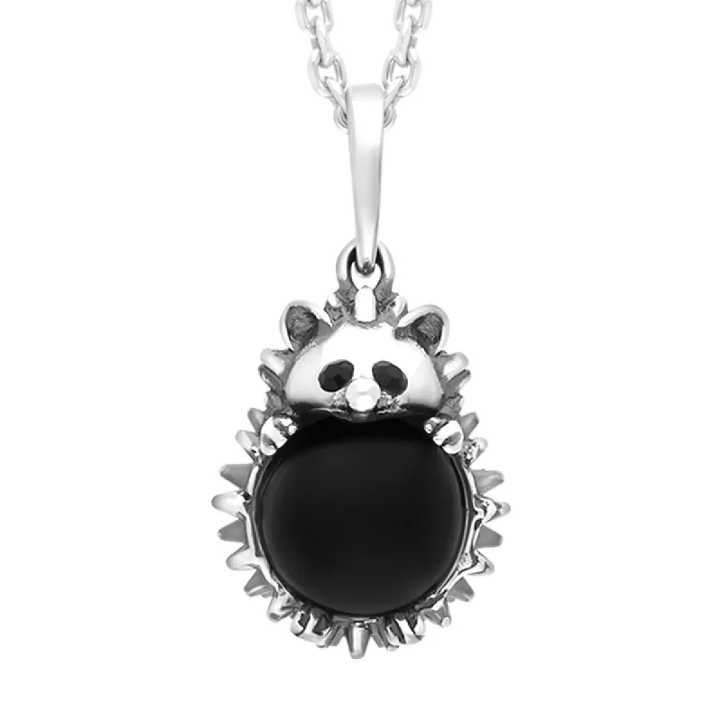 Sterling Silver Whitby Jet Large Hedgehog Necklace sold by C.W. Sellors