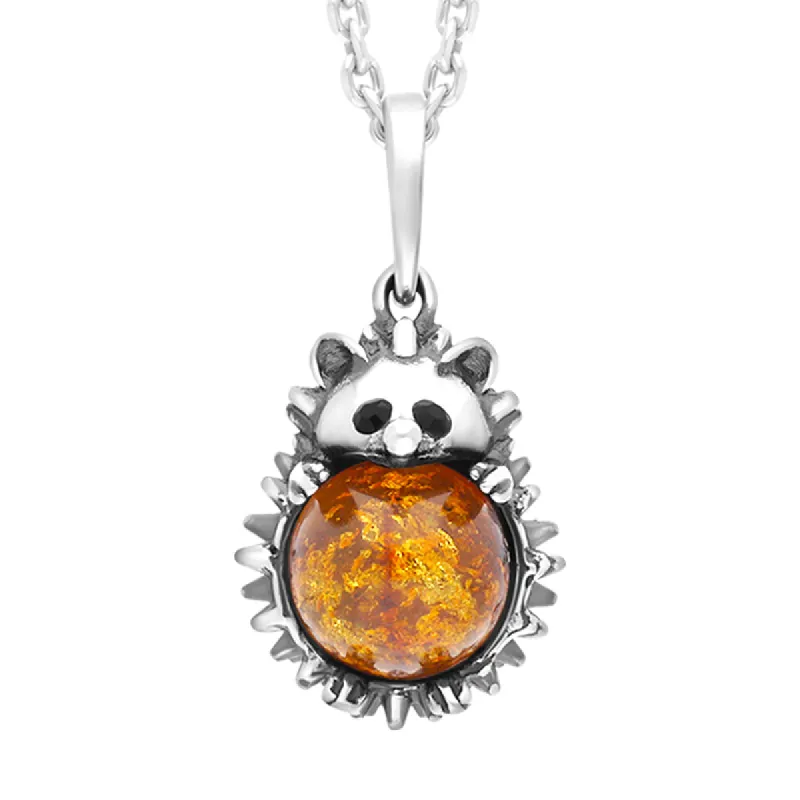Sterling Silver Amber Large Hedgehog Necklace sold by C.W. Sellors