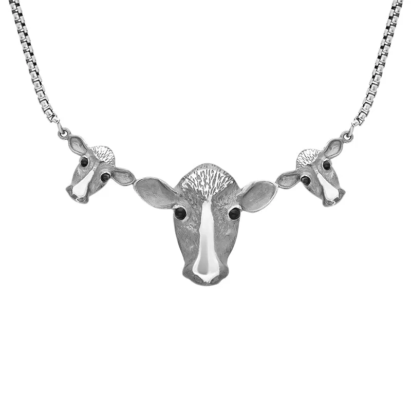 Sterling Silver Whitby Jet Triple Cow Necklace sold by C.W. Sellors