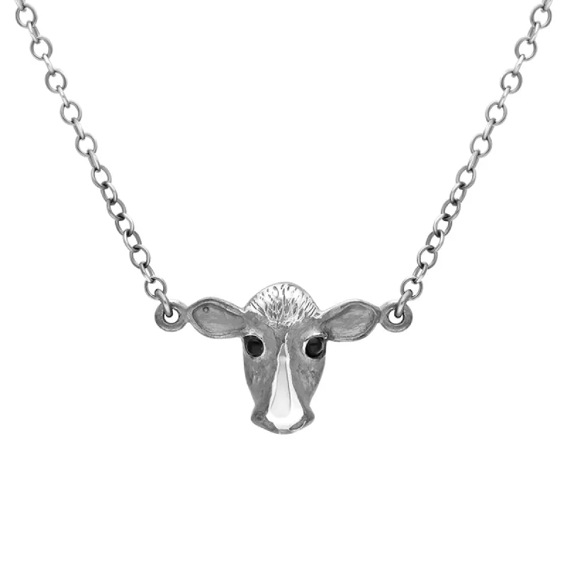 Sterling Silver Whitby Jet Single Cow Necklace sold by C.W. Sellors