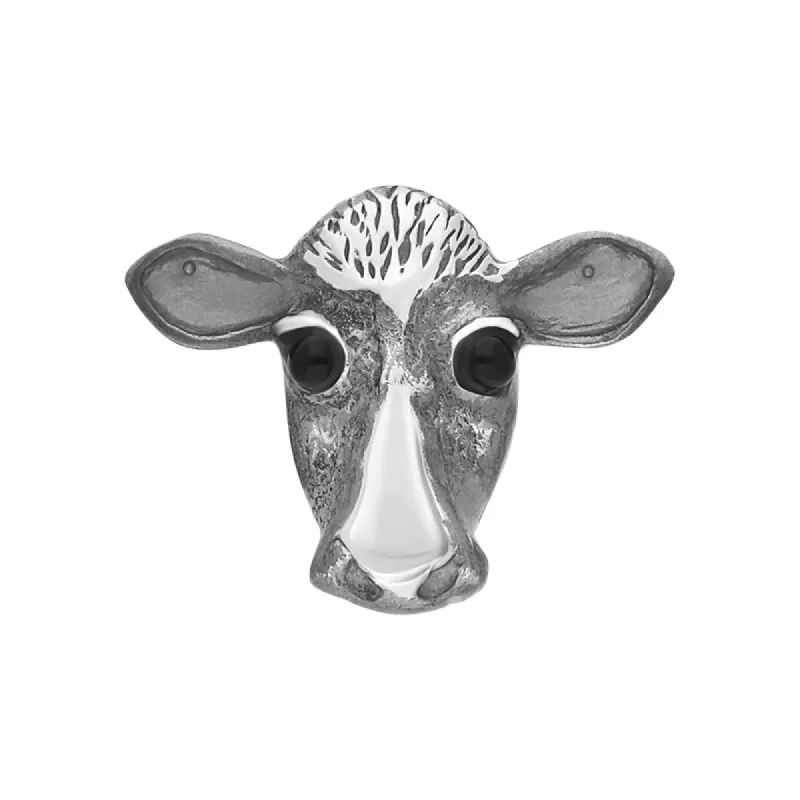 Sterling Silver Whitby Jet Small Cow Stick Pin sold by C.W. Sellors