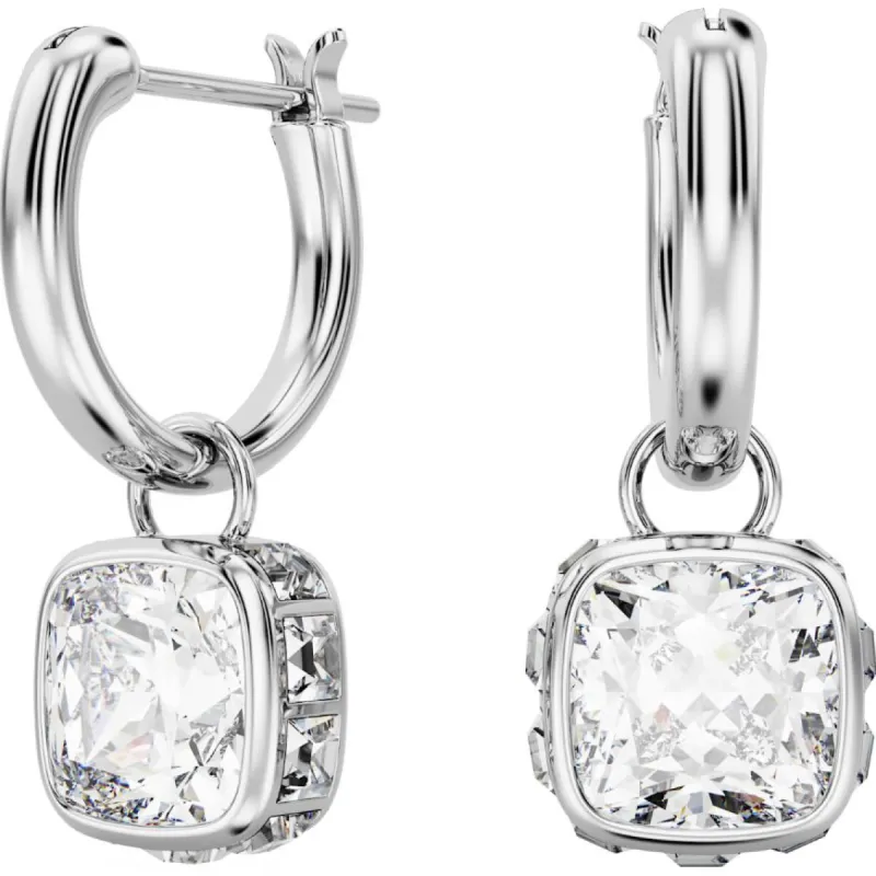 Swarovski Stilla Rhodium Plated Square Cut White Crystal Earrings sold by C.W. Sellors