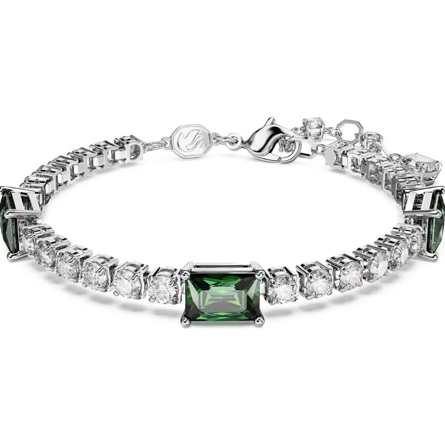 Swarovski Matrix Rhodium Plated Mixed Cut Green Crystal Tennis Bracelet sold by C.W. Sellors