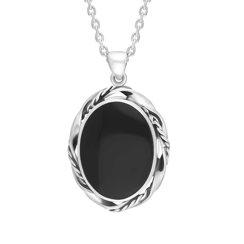 Sterling Silver Whitby Jet Oval Rope Frame Necklace D sold by C.W. Sellors