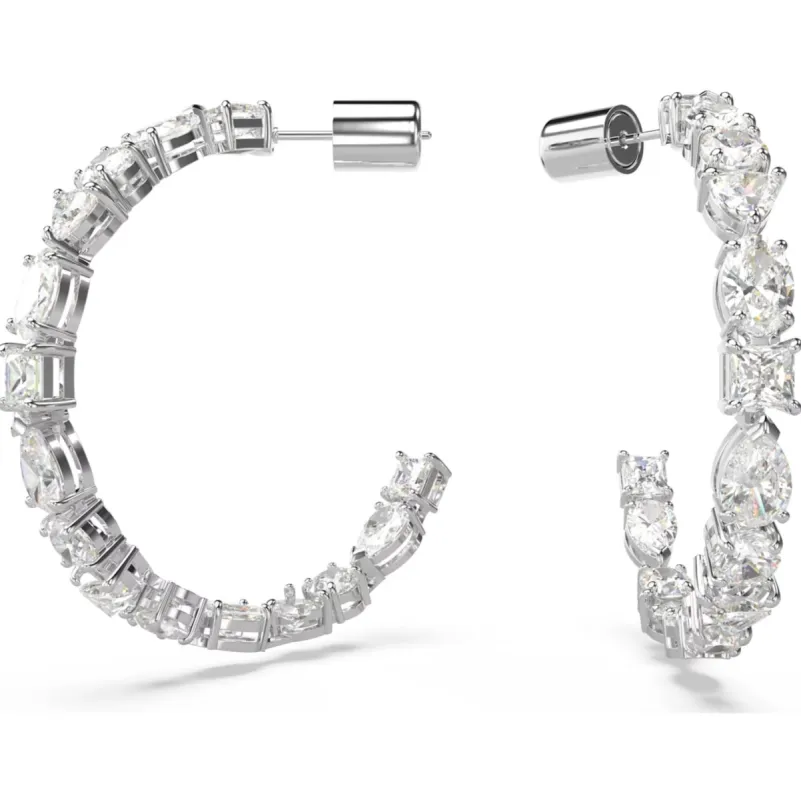 Swarovski Mesmera Rhodium Plated Mixed Cut White Crystal Hoop Earrings sold by C.W. Sellors