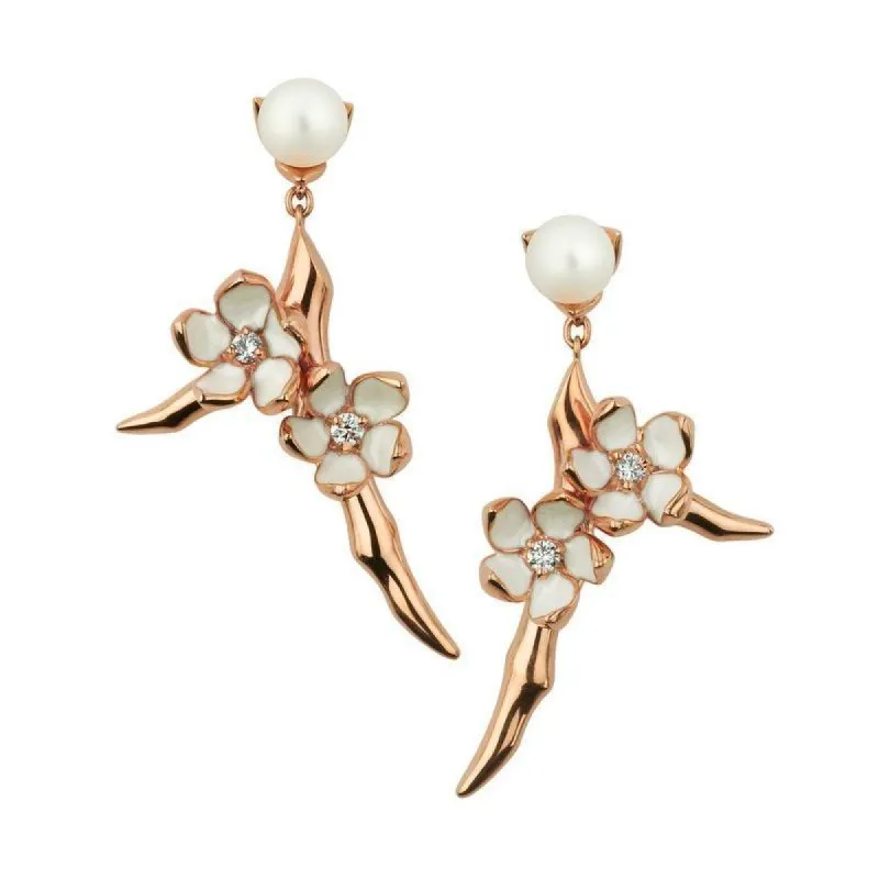 Shaun Leane Cherry Blossom 18ct Rose Gold Plated Sterling Silver Diamond Pearl Small Branch Drop Earrings sold by C.W. Sellors