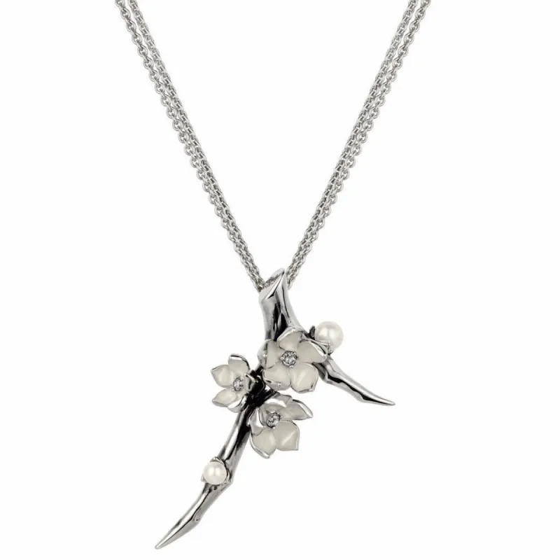 Shaun Leane Cherry Blossom Sterling Silver 0.19ct Diamond Pearl Flower Necklace sold by C.W. Sellors