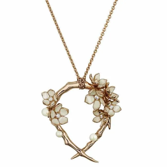 Shaun Leane Cherry Blossom 18ct Rose Gold Plated Sterling Silver Diamond Pearl Hoop Necklace sold by C.W. Sellors