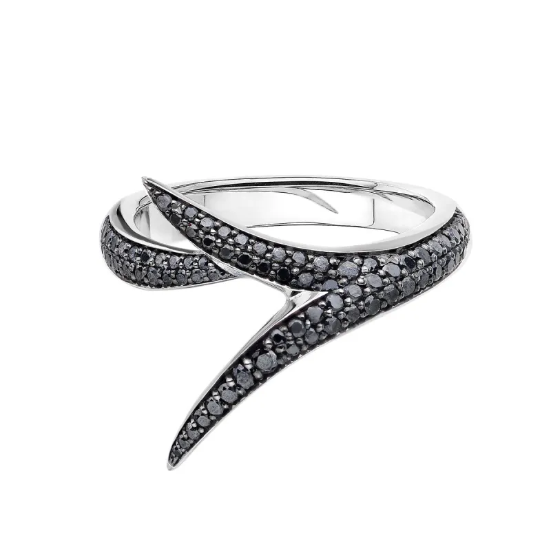 Shaun Leane Interlocking Embrace 18ct White Gold Black Diamond Ring sold by C.W. Sellors