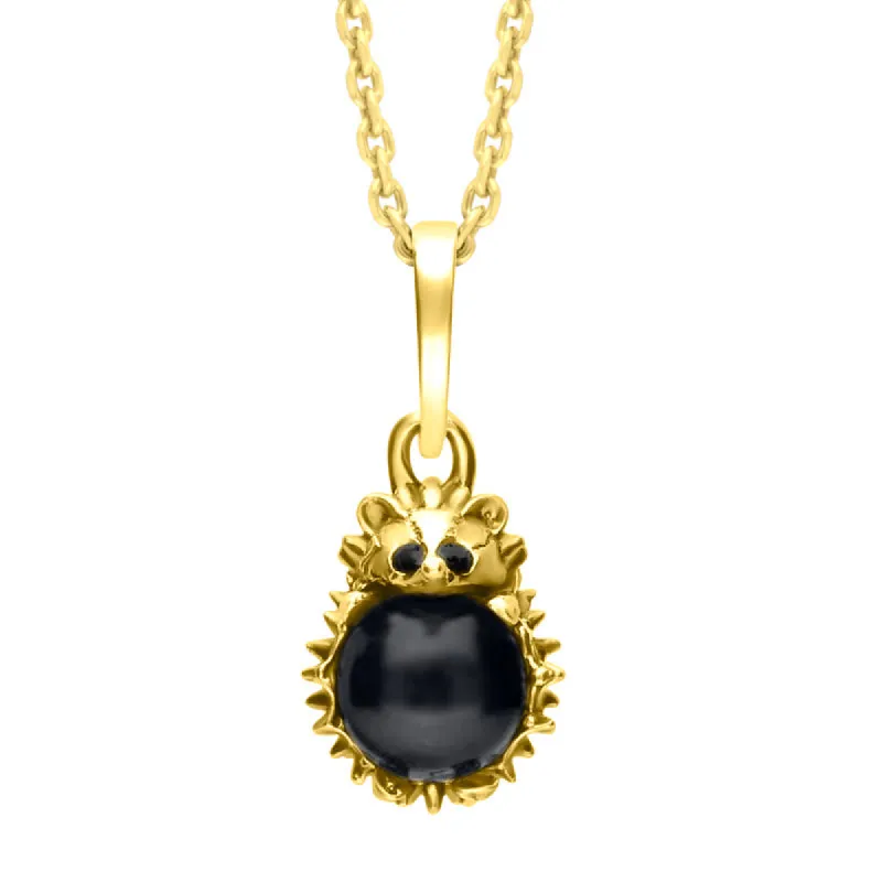 18ct Yellow Gold Whitby Jet Tiny Hedgehog Necklace sold by C.W. Sellors