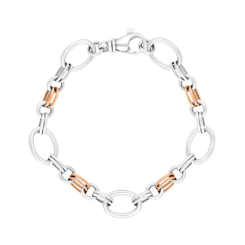 9ct Rose Gold Sterling Silver Double Link Handmade Bracelet sold by C.W. Sellors