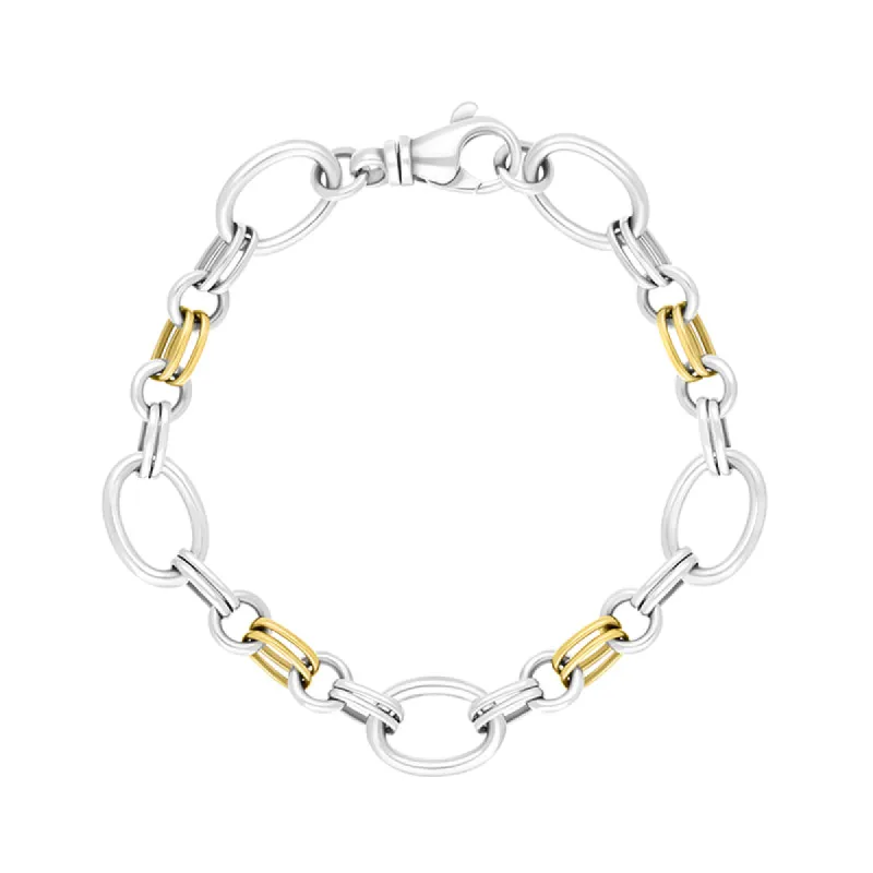 9ct Yellow Gold Sterling Silver Double Link Handmade Bracelet sold by C.W. Sellors