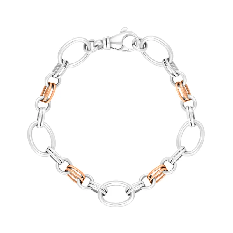 18ct Rose Gold Sterling Silver Double Link Handmade Bracelet sold by C.W. Sellors