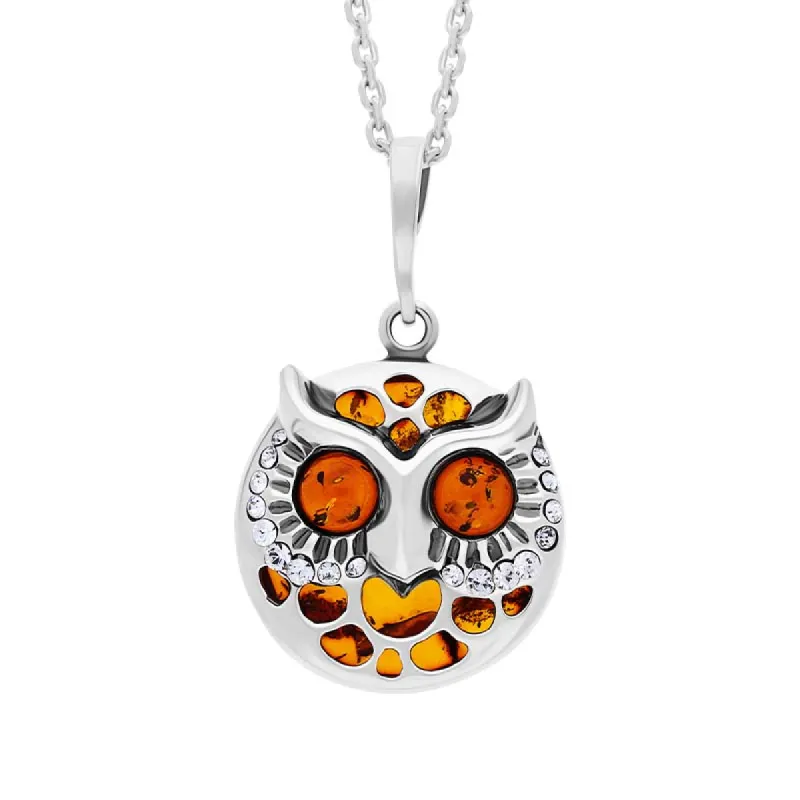 Sterling Silver Amber Owl Necklace sold by C.W. Sellors