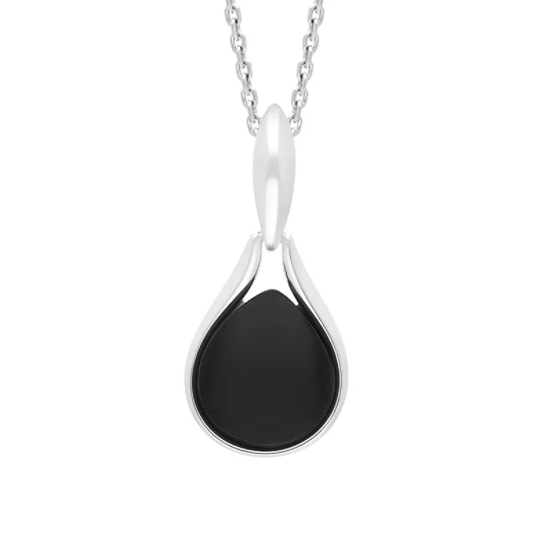 Sterling Silver Whitby Jet Pear Drop Necklace sold by C.W. Sellors