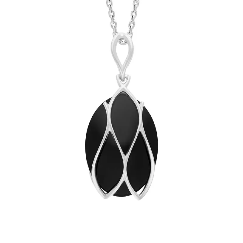 Sterling Silver Whitby Jet Caged Oval Necklace sold by C.W. Sellors