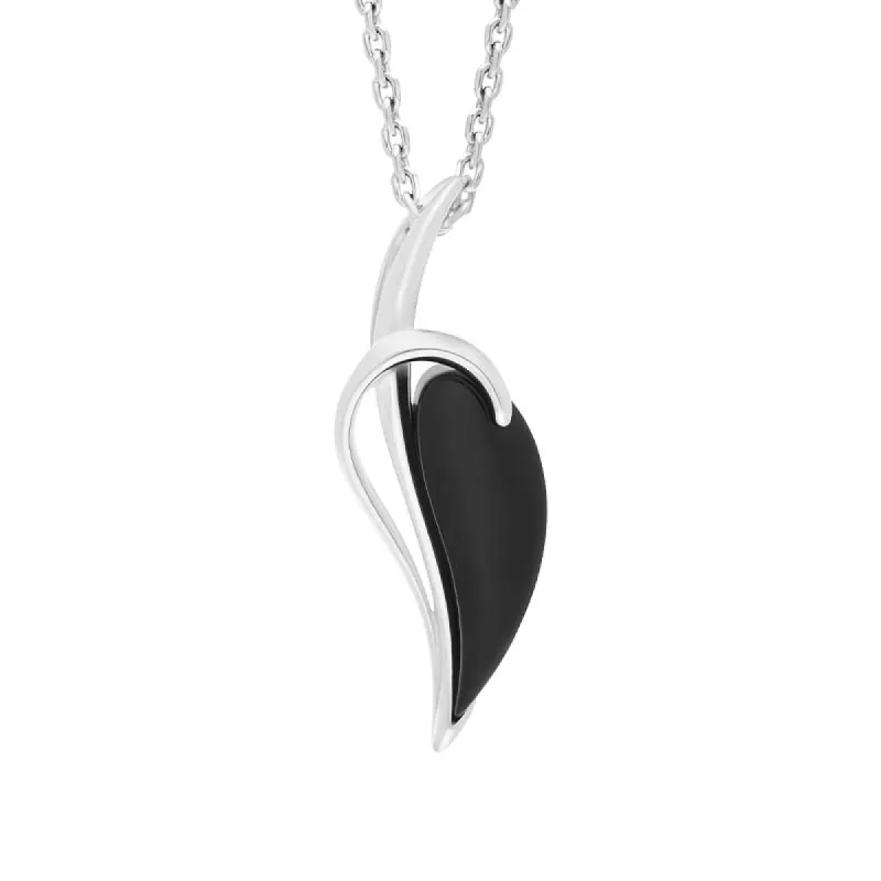 Sterling Silver Whitby Jet Abstract Leaf Necklace made by C.W. Sellors