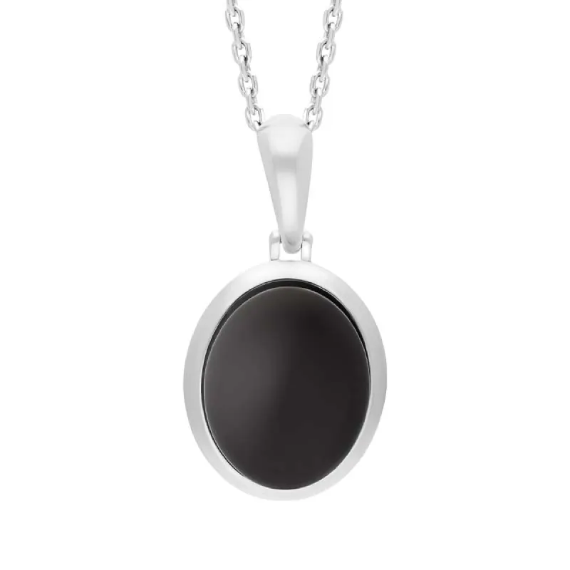Sterling Silver Whitby Jet Oval Necklace sold by C.W. Sellors