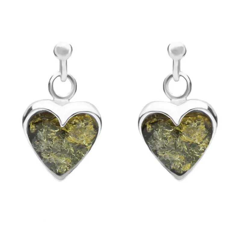 Sterling Silver Green Amber Small Heart Earrings sold by C.W. Sellors