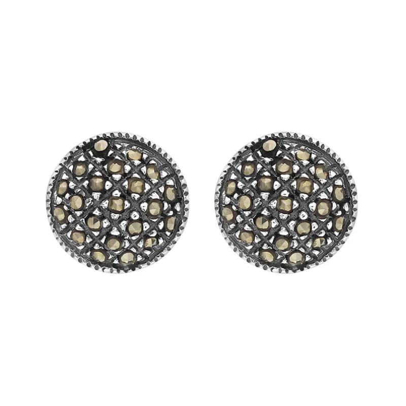Sterling Silver Marcasite Round Pave Earrings sold by C.W. Sellors