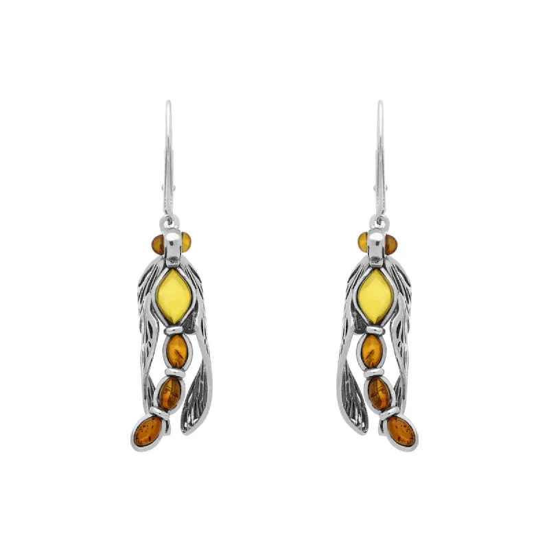 Sterling Silver Amber Dragonfly Drop Earrings sold by C.W. Sellors