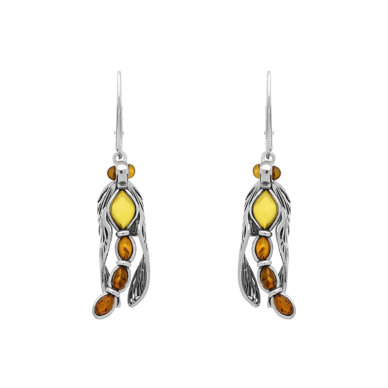 Sterling Silver Amber Dragonfly Drop Earrings sold by C.W. Sellors