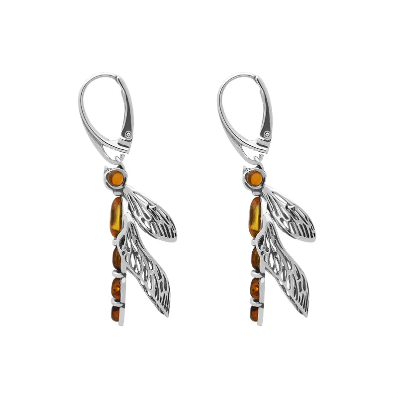 Sterling Silver Amber Dragonfly Drop Earrings sold by C.W. Sellors product image thumbnail 2