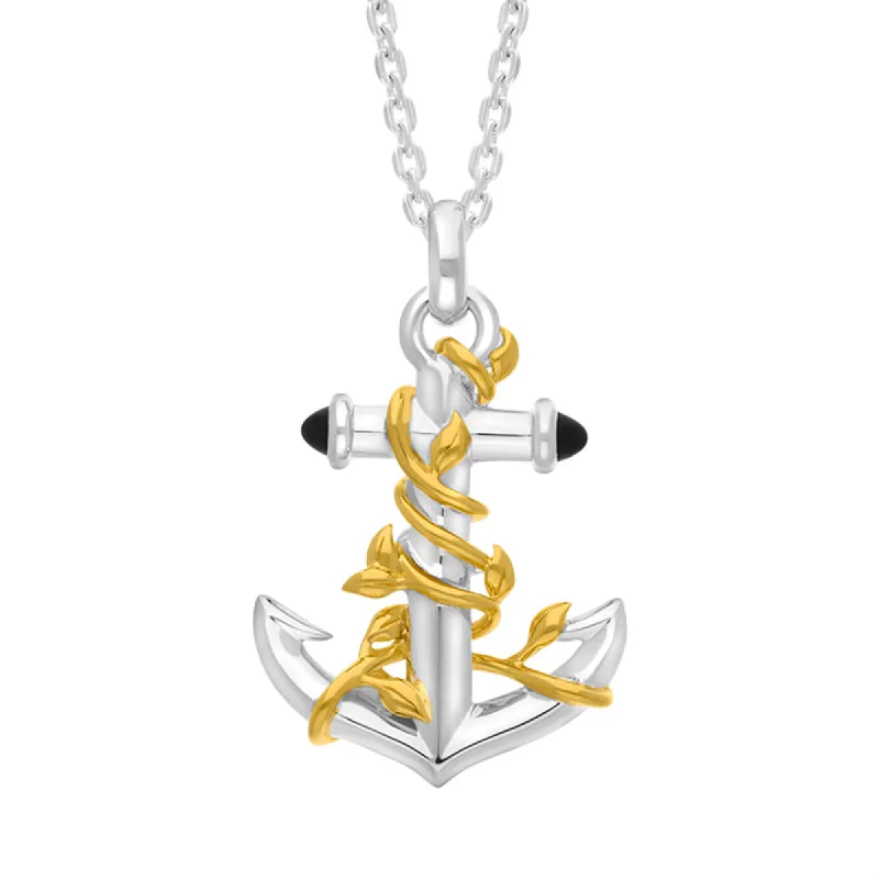 Gold Plated Sterling Silver Whitby Jet Vine Anchor Necklace sold by C.W. Sellors