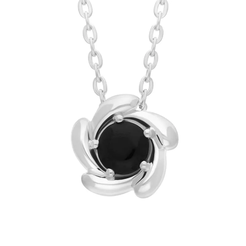 Sterling Silver Whitby Jet Flower Necklace sold by C.W. Sellors