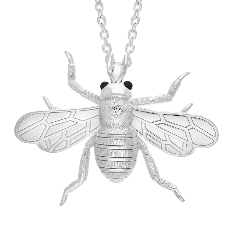 Sterling Silver Whitby Jet Large Bee Necklace sold by C.W. Sellors