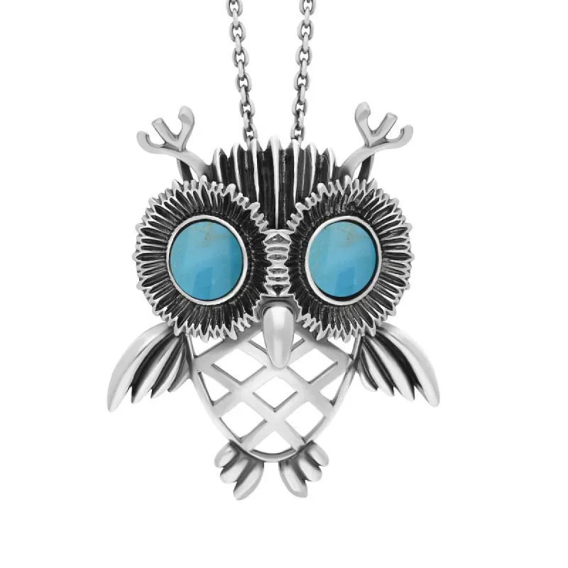 Sterling Silver Large Turquoise Owl Necklace sold by C.W. Sellors