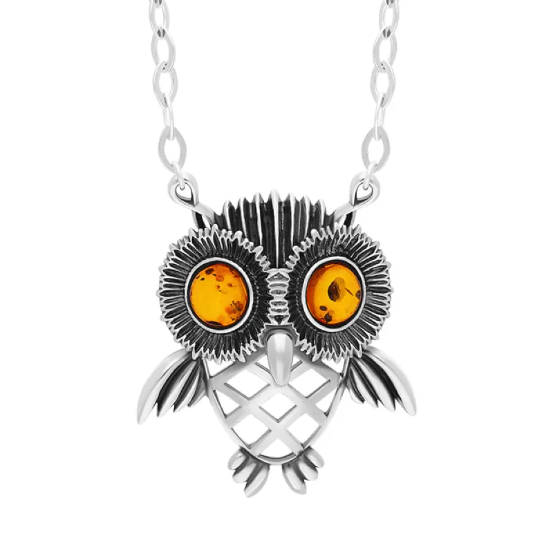 Sterling Silver Amber Owl Necklace sold by C.W. Sellors