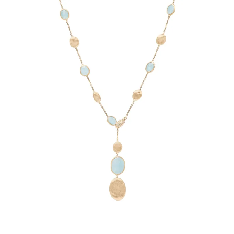 Marco Bicego Siviglia 18ct Yellow Gold Aquamarine Diamond Adjustable Lariat Necklace sold by C.W. Sellors