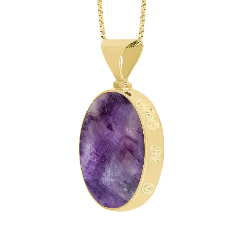 9ct Yellow Gold Whitby Jet Blue John King's Coronation Hallmark Double Sided Oval Necklace sold by C.W. Sellors product image thumbnail 4