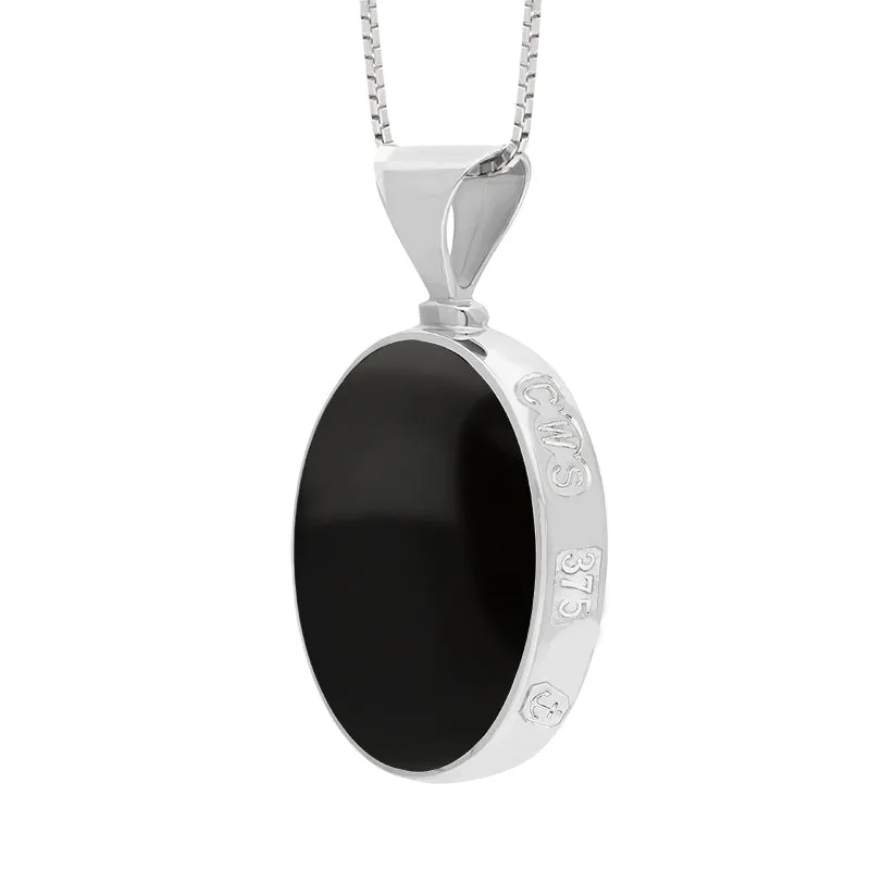 9ct White Gold Whitby Jet Malachite King's Coronation Hallmark Double Sided Oval Necklace sold by C.W. Sellors product image thumbnail 3