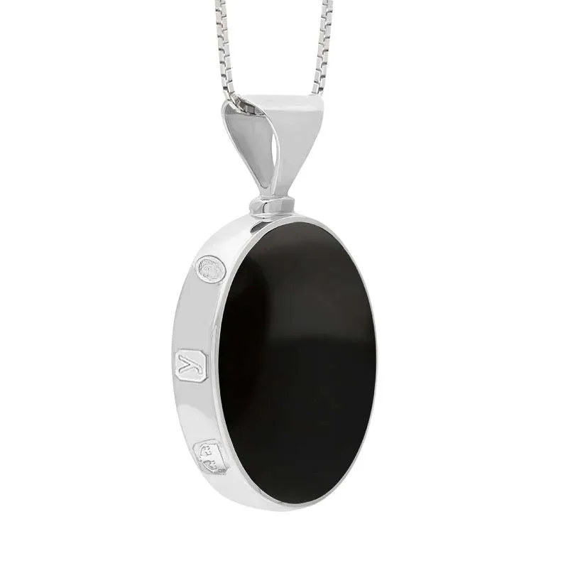9ct White Gold Whitby Jet Turquoise King's Coronation Hallmark Double Sided Oval Necklace sold by C.W. Sellors product image thumbnail 3