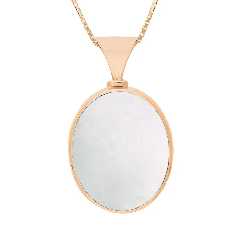 9ct Rose Gold Whitby Jet Mother of Pearl King's Coronation Hallmark Double Sided Oval Necklace sold by C.W. Sellors