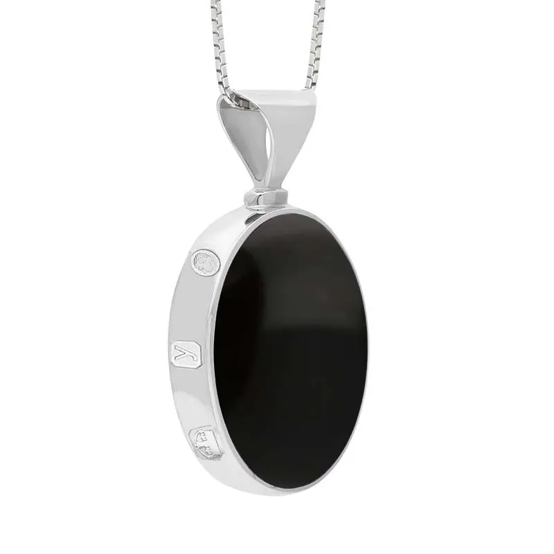 18ct White Gold Whitby Jet Lapis King's Coronation Hallmark Double Sided Oval Necklace sold by C.W. Sellors product image thumbnail 3