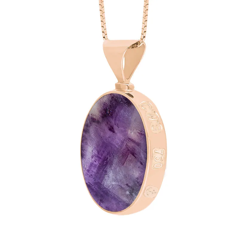 18ct Rose Gold Whitby Jet Blue John King's Coronation Hallmark Double Sided Oval Necklace sold by C.W. Sellors product image thumbnail 4