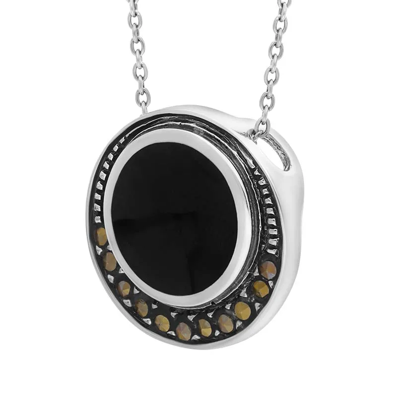 Sterling Silver Whitby Jet and Marcasite Round Framed Necklace D sold by C.W. Sellors product image thumbnail 2