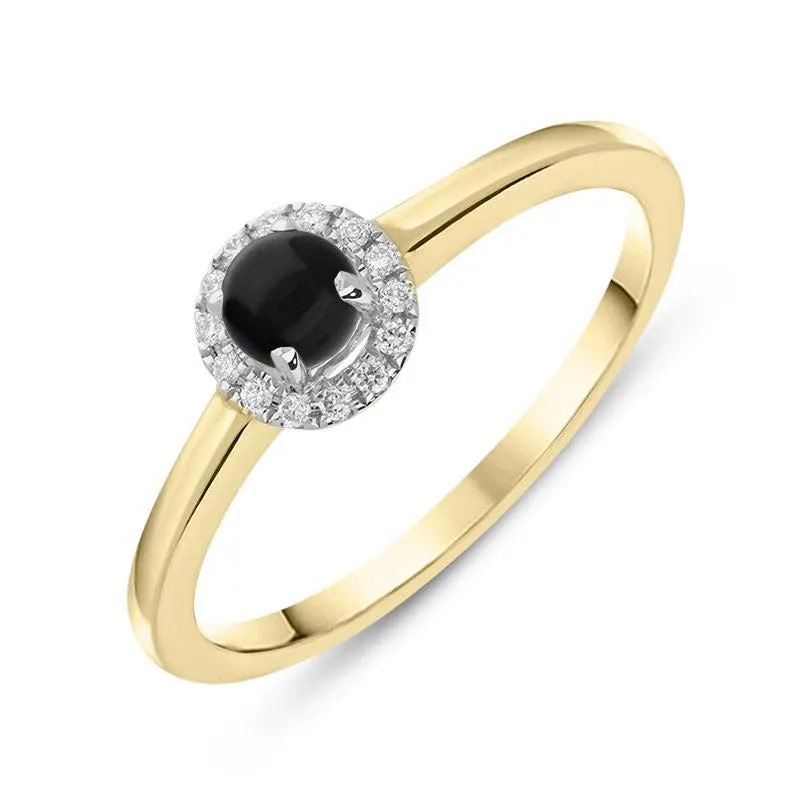 18ct Yellow White Gold Whitby Jet 0.09ct Diamond Halo Ring sold by C.W. Sellors