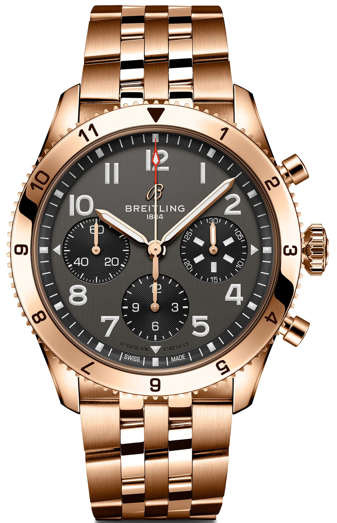 Breitling Classic AVI 42 P-51 Mustang Red Gold Bracelet Watch sold by C.W. Sellors