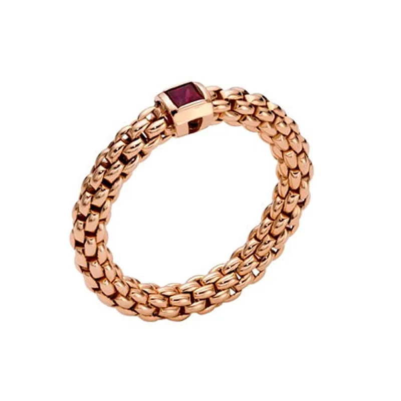 Fope Souls 18ct Rose Gold Ruby Flexible Ring sold by C.W. Sellors