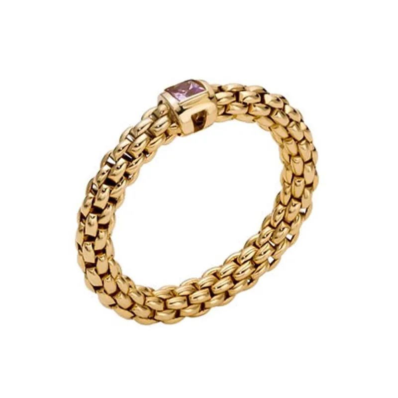 Fope Souls 18ct Yellow Gold Pink Sapphire Flexible Ring sold by C.W. Sellors